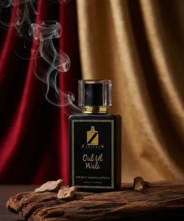 Oul Ul Wali luxury oud perfume bottle with elegant gold cap on a velvet background , imagecaption=Premium Oul Ul Wali fragrance – creamy oud, floral & woody notes, available on Khareedo | Kharedo with Check‑on‑Delivery service.
