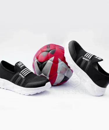 Men’s Slip-On Sneakers – lightweight breathable casual shoes with black and orange design, anti‑slip sole, mesh upper, imagecaption=Khareedo/Kharedo Men’s Slip-On Sneakers – lightweight, breathable, perfect for daily wear and jogging.