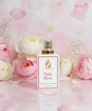 Desha Bloom perfume bottle – vibrant floral and fruity fragrance, imagecaption=Desha Bloom – vibrant, feminine perfume available on Khareedo | Kharedo with Check on Delivery service.