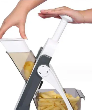 Abu Turab (أبو تراب) 5‑in‑1 stainless steel mandoline slicer for vegetables and fruits, imagecaption=Abu Turab Mandoline Slicer – versatile kitchen tool with multi‑function blades.