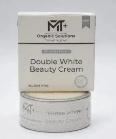 MT+ Organic Solutions Double White Beauty Cream tube with fresh organic ingredients , imagecaption=MT+ Double White Beauty Cream – Brightening & Acne‑Fighting Cream ,