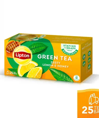 Green Tea Zesty Lemon & Honey 25 Tea Bags – Zero Calories – premium tea bags for a refreshing brew