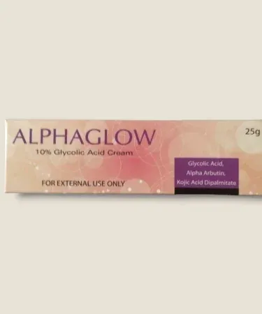 AlphaGlow Cream 10% Glycolic Acid whitening cream tube 25g, imagecaption=AlphaGlow Cream – Premium Medicated Whitening Cream with 10% Glycolic Acid,