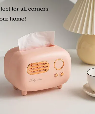 Abu Turab retro radio tissue box vintage style desktop holder, imagecaption=Abu Turab (أبو تراب) Retro Radio Tissue Box – Vintage Style Desktop Tissue Holder.