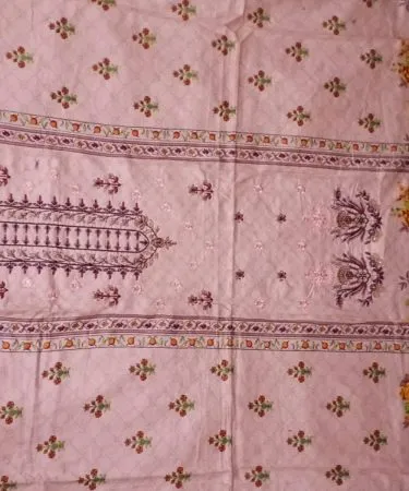 Embroidered cotton shirt, printed cotton dupatta and plain dang trouser from Bin Hudaibiya collection, imagecaption=Elegant Embroidered Cotton Collection by Bin Hudaibiya – available on Khareedo | Kharedo with Check on Delivery,