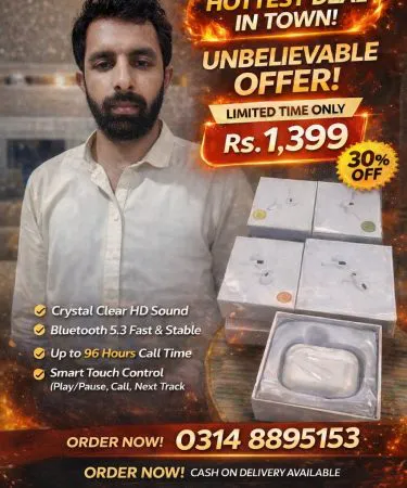 Redington Wireless Airbuds Bluetooth earbuds with HD sound and deep bass, showing sleek design and touch control features.