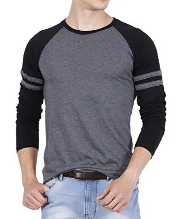 Men’s Raglan 2-Stripe Charcoal T-Shirt – Classic Sporty Look on Khareedo Kharedo , imagecaption=Stylish charcoal raglan tee with double‑stripe sleeves, perfect for gym and casual wear – available on Khareedo|Kharedo with Check on Delivery ,