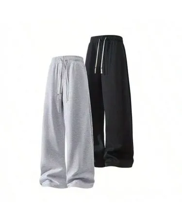 Pack of 2 Classic Wide Leg Jersey Trousers – Black & Grey – soft breathable jersey pants for men and women