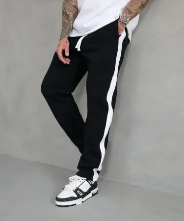 Men's black wide leg trousers with white side stripes – premium F/S Clothing, available on Khareedo|Kharedo , imagecaption=Premium black wide‑leg trousers with white side stripes for modern men – shop now on Khareedo|Kharedo ,