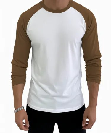 Men’s Free Fire Heroic Rank Raglan Long Sleeve Jersey T‑Shirt in Earth Brown and Arctic White , imagecaption=Premium Free Fire raglan tee – perfect for gaming and street style ,
