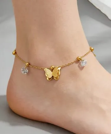 Rawaah Jewellery Stainless Steel Butterfly Payal for Girls, Anklet with Butterfly Charm**