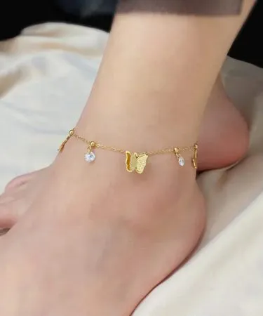 Rawaah Jewellery Stainless Steel Butterfly Payal for Girls, Anklet with Butterfly Charm**