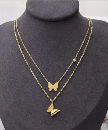 Rawaah Jewellery Stainless Steel Butterfly Double Chain**