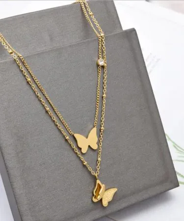 Rawaah Jewellery Stainless Steel Butterfly Double Chain**