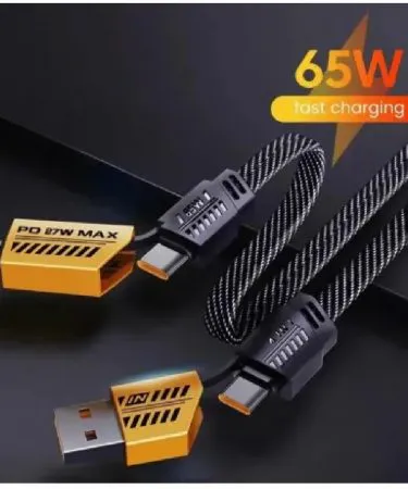 65W 4-in-1 fast charging cable with USB‑C, Lightning, Micro‑USB connectors on a white background , imagecaption=65 Watt 4‑in‑1 charging cable – fast charging up to 67W, available on Khareedo & Kharedo ,