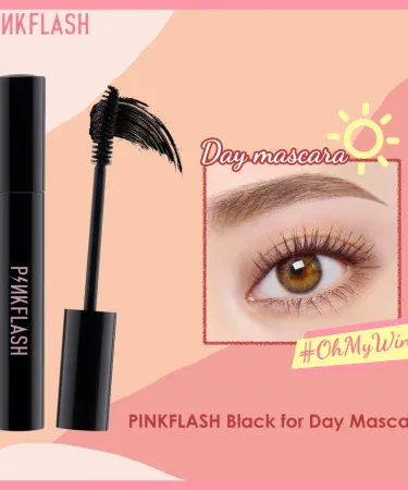 PINKFLASH Waterproof Mascara (E08) – black tube with silicone‑gel brush, waterproof, 4X volume formula