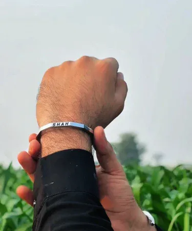 Stainless steel hexagon cuff bangle with custom name engraving for men , imagecaption=Premium personalized hexagon cuff bracelet – perfect for any occasion ,