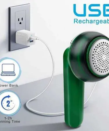 USB rechargeable electric pellets lint remover with six stainless steel blades, green portable fabric shaver for clothes, sweaters and upholstery