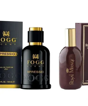 Pack of 2 Perfumes – F0g Impression Black & Royal Mirage Brown 100ml each, unisex couple gift set, Khareedo Kharedo