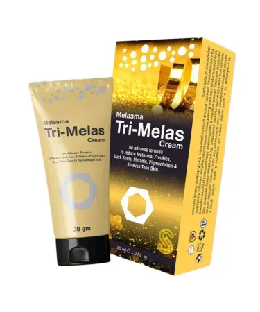 Tri Melas Cream for melasma, freckles, uneven skin tone – reduces dark spots, wrinkles & pigmentation, imagecaption=Tri Melas Cream – visible reduction of lines, dark spots and pigmentation, suitable for Asian skin, offered by Khareedo | Kharedo,