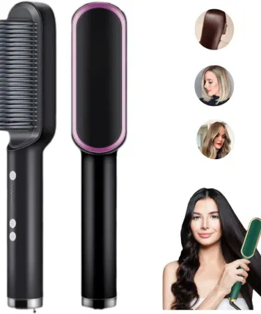 Abu Turab Electric Hair Straightener Curler 2-in-1 Styling Brush Multicolors , imagecaption=Abu Turab (أبو تراب) 2‑in‑1 Electric Hair Straightener & Curler Brush – Multicolors ,