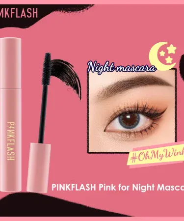 PINKFLASH Waterproof Mascara (E08) – black tube with silicone‑gel brush, waterproof, 4X volume formula