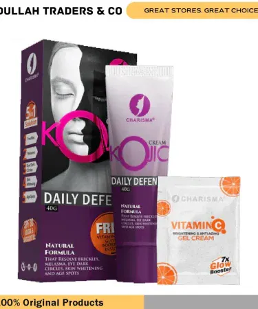 Kojicc Face Glowing serum 20g with free Vitamin C sachet for acne scars, dark circles, freckles & melasma, imagecaption=Kojicc Face Glowing serum – natural skin brightening formula with complimentary Vitamin C sachet.