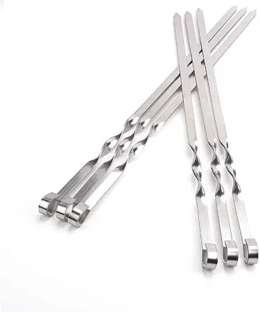 Abu Turab 6 pcs stainless steel flat metal BBQ kabob skewers 16 inch hook style, imagecaption=Abu Turab (أبو تراب) 6‑pcs flat metal BBQ skewers – perfect for grilling meat, shrimp, chicken and vegetables.