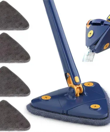 Abū Turāb Twist n Squeeze 360° Rotating Triangle Microfiber Mop with extendable stainless‑steel handle and replaceable pads, imagecaption=Abū Turāb (أَبُو تُرَاب) Twist n Squeeze Triangle Shape Extendable Microfiber Mop – 360° Rotating Cleaning Tool