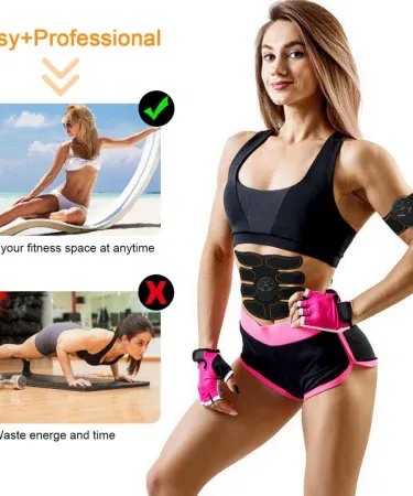 Abu Turab (أبو تراب) Smart Electric EMS ABS Muscle Trainer device with silicone pads, data cable and gel packs for abdomen, arm and hip training