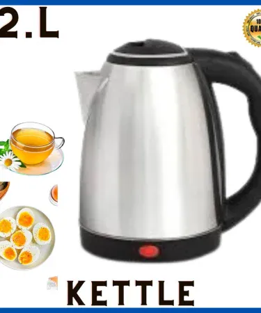 Electric Stainless Steel 220V Kettle with 2 L capacity, fast‑boil feature, cool‑touch handle and power indicator light, imagecaption=Premium stainless steel electric kettle – fast boiling, safe to use, perfect for tea, coffee and soups.
