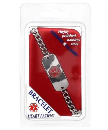 Stainless steel medical alert bracelet for heart patients with engraved identification card , imagecaption=Medical alert bracelet for heart patients – hypoallergenic stainless steel, includes wallet card – available on Khareedo & Kharedo ,