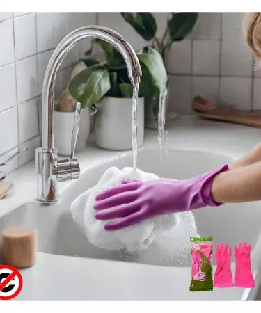 Majic Reusable Silicone Gloves – waterproof, reusable silicone cleaning gloves – universal unisex size, imagecaption=Majic Reusable Silicone Gloves for kitchen, laundry, gardening and home use – available on Khareedo & Kharedo,