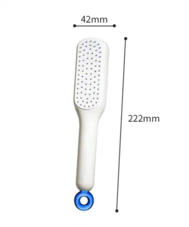 Abu Turab self‑cleaning retractable hair brush with anti‑static bristles and ergonomic handle, perfect for all hair types, being used for a scalp massage