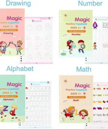 Abu Turab (أبو تراب) Magic Writing Set with 4 reusable books, a magic pen and 10 refills for children’s calligraphy copybook, imagecaption=Abu Turab (أبو تراب) Reusable Magic Writing Set – perfect for preschool handwriting practice,