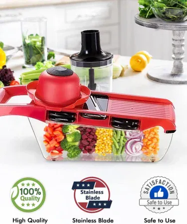 Abū Turāb (أبو تراب) 10‑in‑1 mandoline slicer with stainless steel blades, vegetable grater and cutter on kitchen counter