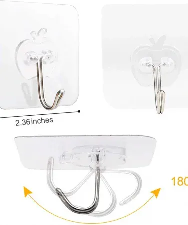Abu Turab (أبو تراب) 24 pcs transparent apple‑shape stainless steel adhesive hooks for kitchen and bathroom, waterproof and damage‑free wall hanger
