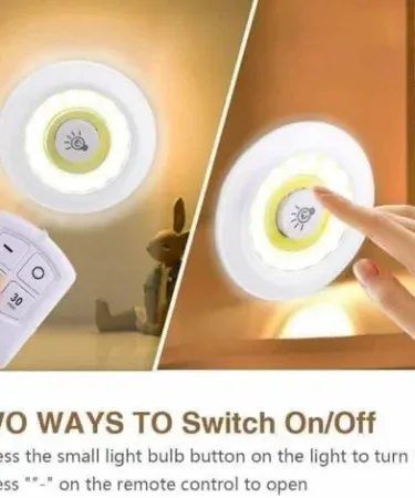 Abu Turab (أبو تراب) 3Pcs Tap LED Sensor Light With Remote – wireless dimmable LED puck lights with remote control, battery powered, easy‑install double‑sided tape, 6000K daylight flood pattern.