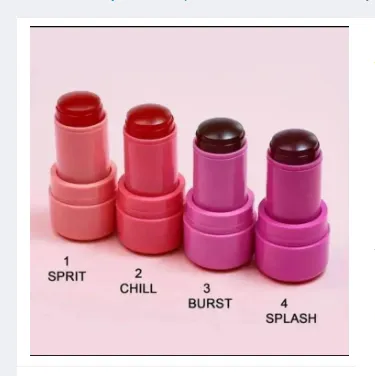 Jelly Blush Stick 2‑in‑1 Lip & Cheek Tint with sheer watercolor finish, vegan formula, shown on a pastel background,