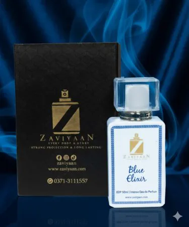 Blue Elixir men’s fragrance bottle – elegant woody‑aromatic scent, imagecaption=Blue Elixir – Sophisticated woody‑aromatic fragrance for men, available on Khareedo & Kharedo with Check on Delivery.