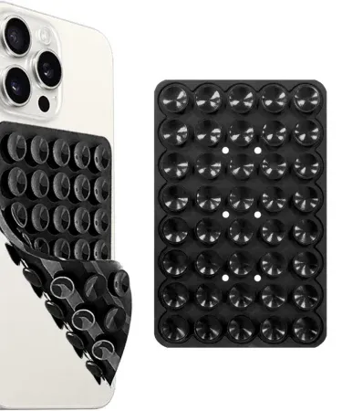 Abu Turab double side silicone mobile phone holder with suction cups mounted on a glass surface, showing hands‑free phone placement