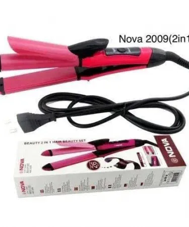 Abū Turāb (أبو تراب) 2‑in‑1 Straightener & Curler with rotating cord and ceramic plates, sleek black design, shown on a marble countertop.