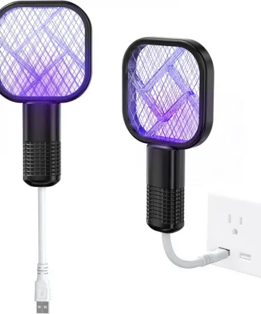 Mini USB Electric Mosquito Racket with purple LED light, portable USB‑rechargeable insect killer, imagecaption=Compact Mini USB Electric Mosquito Racket – perfect for indoor and outdoor pest control,