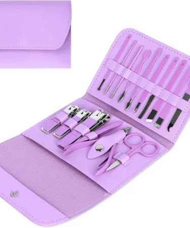 Abu Turab 16‑piece stainless steel manicure pedicure grooming kit with PU leather travel case, professional nail clippers and grooming tools
