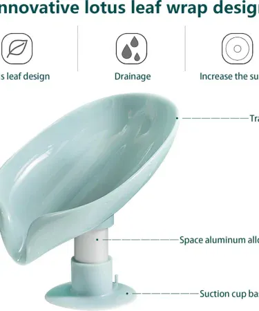 Abu Turab hydraulic leaf‑shape soap dish set – grey and green pieces with suction‑cup base and drain design for bathroom and kitchen