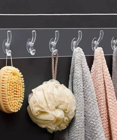 Transparent 6 Hooks Self Adhesive Wall Hook Strip – Heavy Duty Sticky Hanger Patti – Punch Free & Invisible Organizer, imagecaption=Premium transparent 6‑hook adhesive wall strip for clutter‑free homes – sold by Khareedo.