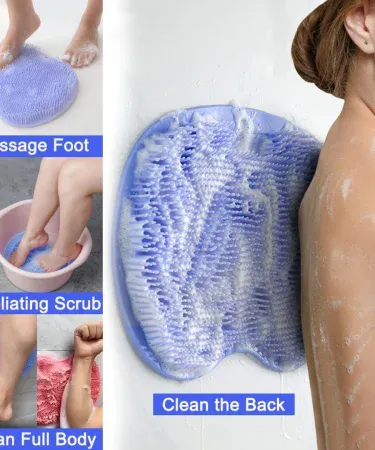 Abū Turāb silicone back scrubber soft loofah for bath, foot and hand exfoliation – hand‑free wall‑mounted shower brush
