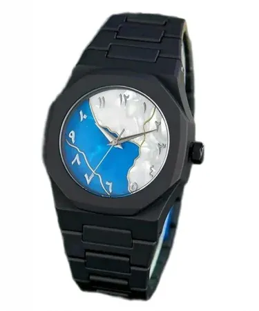 Abu Turab Aura Watch Blue matte black stainless steel watch with Eastern Arabic numerals, water‑resistant crystal face, and quartz movement , imagecaption=Abu Turab (أبو تراب) Aura Watch Blue – sleek matte‑black design featuring authentic Eastern Arabic numerals and premium stainless‑steel construction ,
