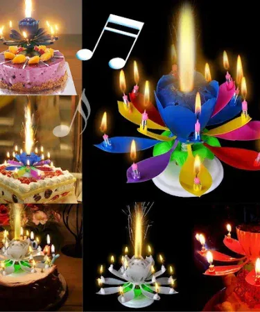 Melody Birthday Candle – musical flower candle with rotating petals and colorful flames, playing happy birthday tune, random color packaging