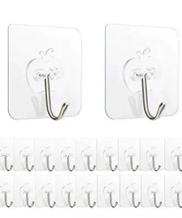 Abu Turab (أبو تراب) 24 pcs transparent apple‑shape stainless steel adhesive hooks for kitchen and bathroom, waterproof and damage‑free wall hanger